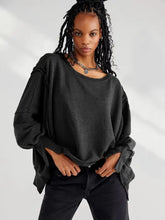 Women’s black oversized slit round neck dropped shoulder sweatshirt