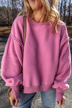 Slit Round Neck Long Sleeve Sweatshirt Fuchsia Pink Woman Sweatshirts