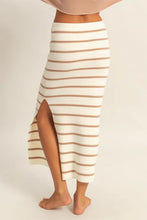 Slit Striped Bodycon Knit Midi Skirt With Side Slit