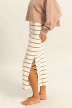 Slit Striped Bodycon Knit Midi Skirt With Side Slit