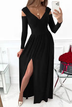 Slit Surplice Long Sleeve Maxi Dress Black Cocktail Dress