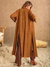 Slit Tied Collared Neck Longline Coat Woman Outerwear