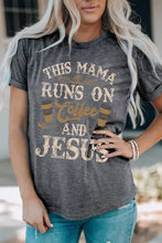 Charcoal gray women’s graphic round neck short sleeve t-shirt with coffee and Jesus slogan
