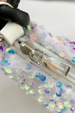 Holographic sequin shoulder bag in polyester with silver zipper