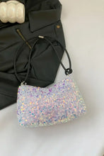 Iridescent sequin shoulder bag in polyester with black drawstring strap