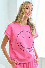 Smile face drop shoulder pink sweatshirt and sweatpants set