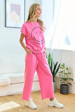 Smile face drop shoulder pink sweatshirt and sweatpants set