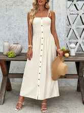 Smocked Button Front Tie Shoulder Dress Cream Woman Maxi Dress
