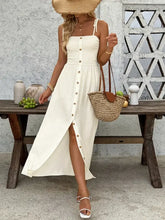Smocked Button Front Tie Shoulder Dress Woman Maxi Dress