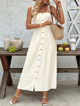 Smocked Button Front Tie Shoulder Dress Woman Maxi Dress