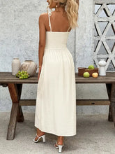 Smocked Button Front Tie Shoulder Dress Woman Maxi Dress