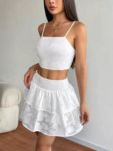 White tiered lace skirt with smocked waistband from Smocked Crop Top & Ruffle Mini Skirt Set