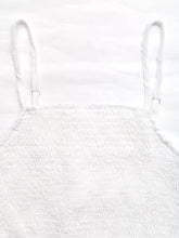 White spaghetti strap top with woven texture and metal clasps, Smocked Crop Top Set