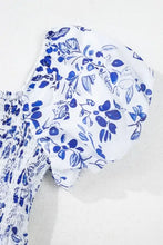 Smocked Printed Square Neck Puff Sleeve Dress Woman Casual Dress