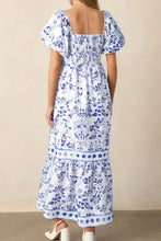 Smocked Printed Square Neck Puff Sleeve Dress Woman Casual Dress