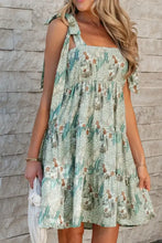 Smocked Printed Tie Shoulder Mini Cami Dress Sage Woman Casual Dress