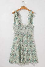 Smocked Printed Tie Shoulder Mini Cami Dress Woman Casual Dress