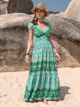 Smocked Printed V-Neck Dress Green Woman Maxi Dress