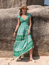 Smocked Printed V-Neck Dress Woman Maxi Dress