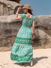 Smocked Printed V-Neck Dress Woman Maxi Dress