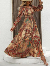 Smocked Printed V-Neck Flounce Sleeve Dress Woman Maxi Dress