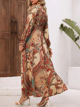 Smocked Printed V-Neck Flounce Sleeve Dress Woman Maxi Dress