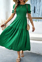 Smocked Puff Sleeve Midi Dress Green Woman Casual Dress