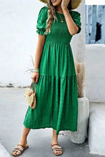 Smocked Puff Sleeve Midi Dress Woman Casual Dress