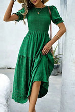 Smocked Puff Sleeve Midi Dress Woman Casual Dress