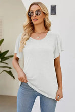 Smocked Round Neck Flutter Sleeve T-Shirt Woman T Shirts