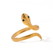 Snake wrap adjustable 18k gold-plated ring with green gem eyes