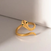 Snake wrap adjustable 18k gold-plated ring with green gem eyes