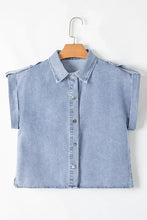 Snap Down Cap Sleeve Denim Top Woman Denim Tops