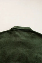 Green plaid shacket with long sleeve length, laid flat