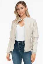 Snobbish Faux Leather Biker Jacket with Side Zip Pockets Sand Woman Outerwear