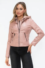 Snobbish Faux Leather Zip Up Drawstring Hooded Jacket Woman Outerwear