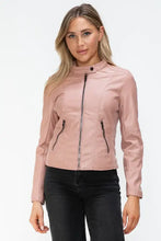 Snobbish Faux Leather Zip Up Drawstring Hooded Jacket Woman Outerwear