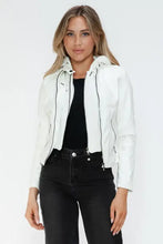 Snobbish Faux Leather Zip Up Drawstring Hooded Jacket Woman Outerwear