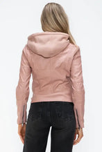 Snobbish Faux Leather Zip Up Drawstring Hooded Jacket Woman Outerwear