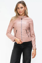 Snobbish Faux Leather Zip Up Drawstring Hooded Jacket Woman Outerwear