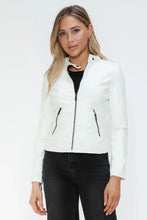 Snobbish Faux Leather Zip Up Drawstring Hooded Jacket Woman Outerwear