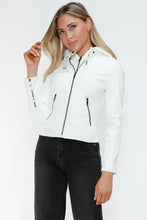 Snobbish Faux Leather Zip Up Drawstring Hooded Jacket Woman Outerwear