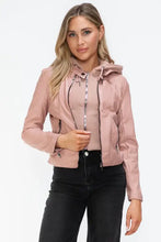 Snobbish Faux Leather Zip Up Drawstring Hooded Jacket Woman Outerwear