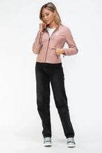 Snobbish Faux Leather Zip Up Drawstring Hooded Jacket Woman Outerwear