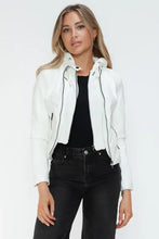 Snobbish Faux Leather Zip Up Drawstring Hooded Jacket Woman Outerwear