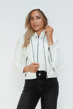 Snobbish Faux Leather Zip Up Drawstring Hooded Jacket Woman Outerwear