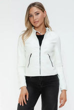 Snobbish Faux Leather Zip Up Drawstring Hooded Jacket Woman Outerwear