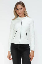 Snobbish Faux Leather Zip Up Drawstring Hooded Jacket Woman Outerwear