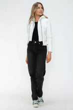 Snobbish Faux Leather Zip Up Drawstring Hooded Jacket Woman Outerwear