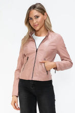 Snobbish Faux Leather Zip Up Drawstring Hooded Jacket Woman Outerwear